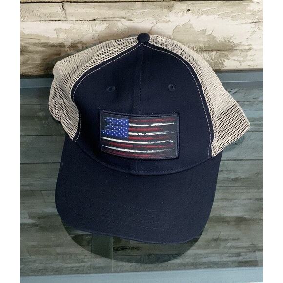 Naicissism American Fish Flag Trucker Hat Blue Snapback Adjustable - Picture 2 of 4